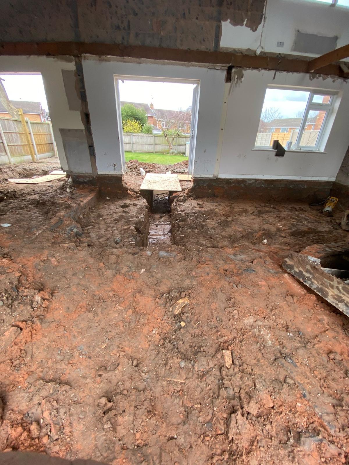 Excavated extension footprint dug down to formation level