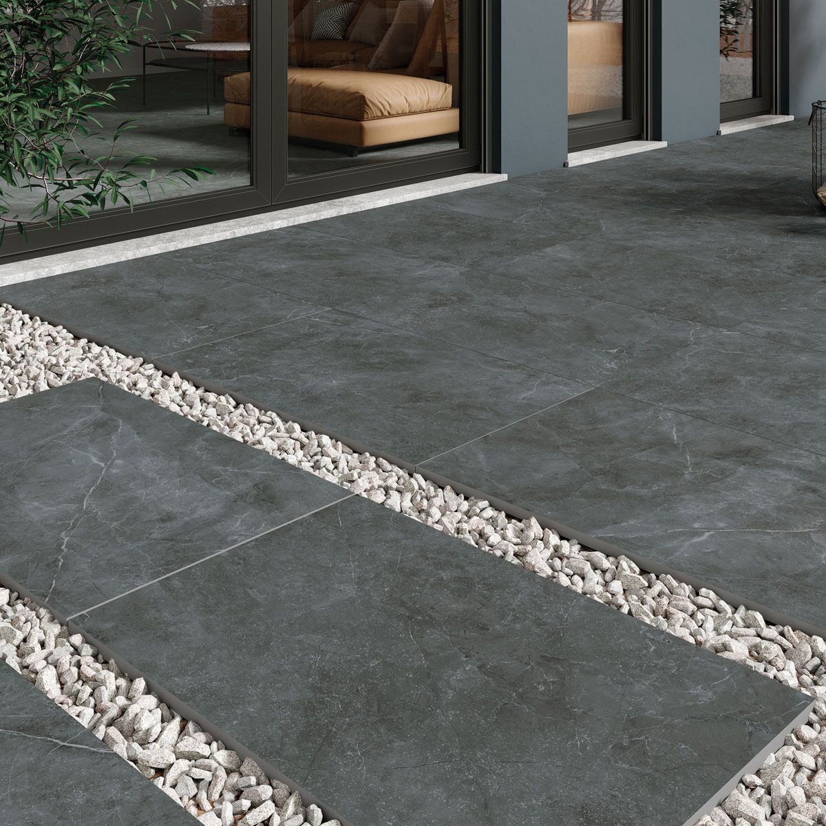 Amalfi Anthracite - Dark Grey Porcelain Paving Slabs (900 x 600 x 20 mm)