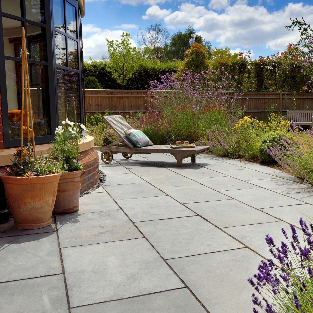 Kadapha Black Limestone Paving Slabs - Sawn Edge, Light Riven Patio Paving Slabs