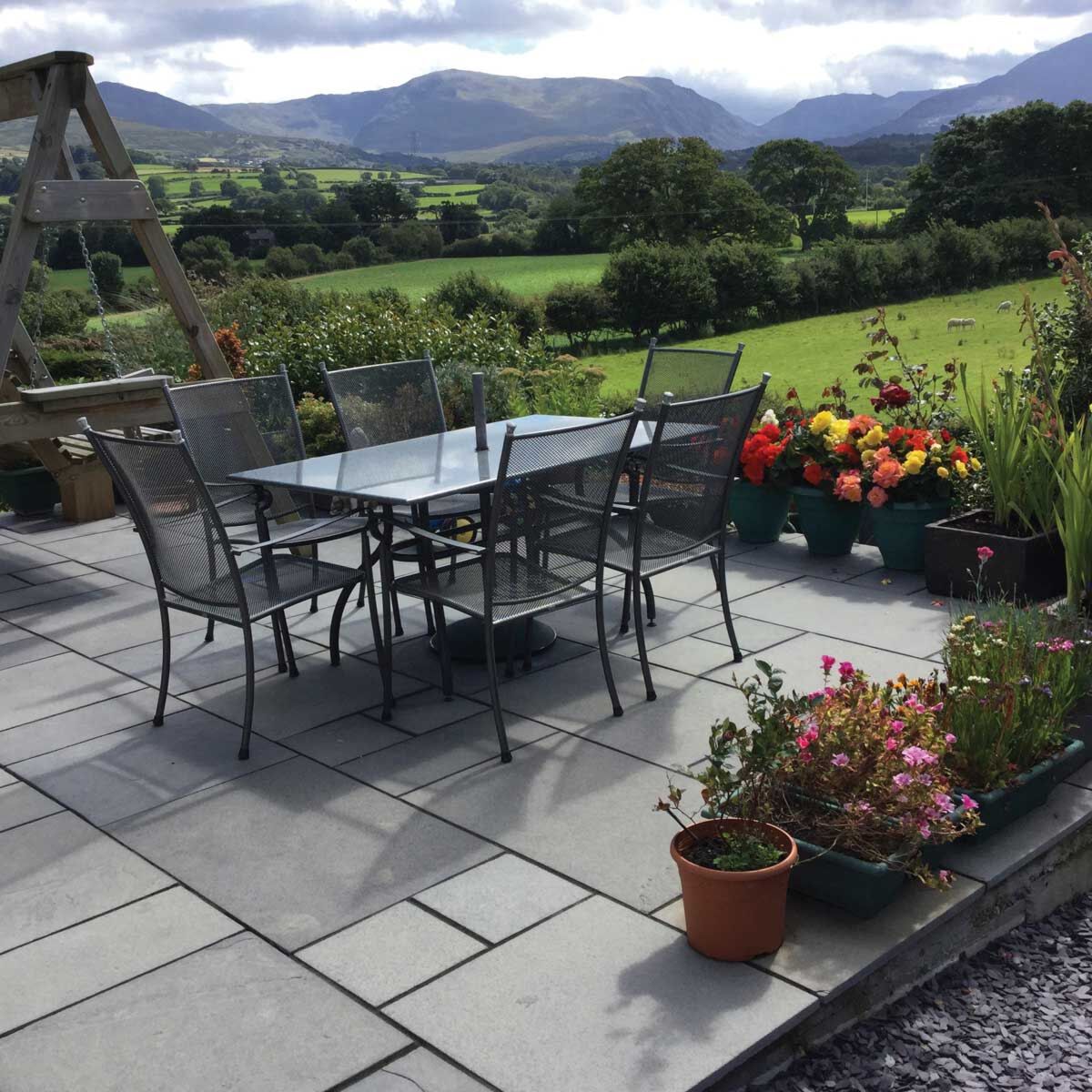 Kadapha Black Limestone Paving Slabs - Sawn Edge, Light Riven Patio Paving Slabs