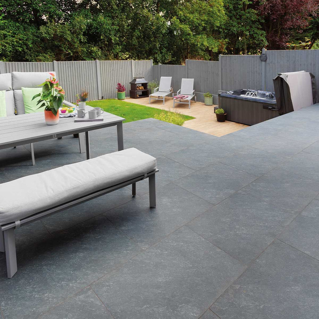 Bourton Anthracite - Dark Grey Patio Porcelain Paving Slabs - 900 x 600 x 20 mm