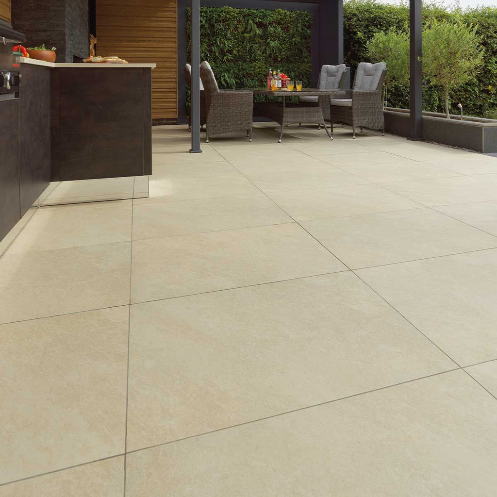 Bourton Cream - Light Buff Patio Porcelain Paving Slabs - 600 x 600 x 20 mm