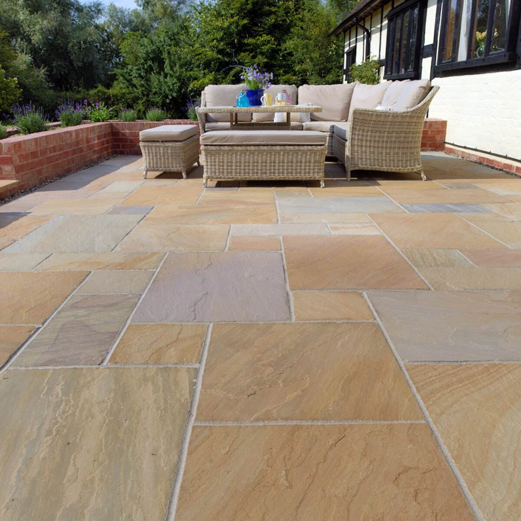 900 x 600 mm Buff - Riven Indian Sandstone Paving Slabs