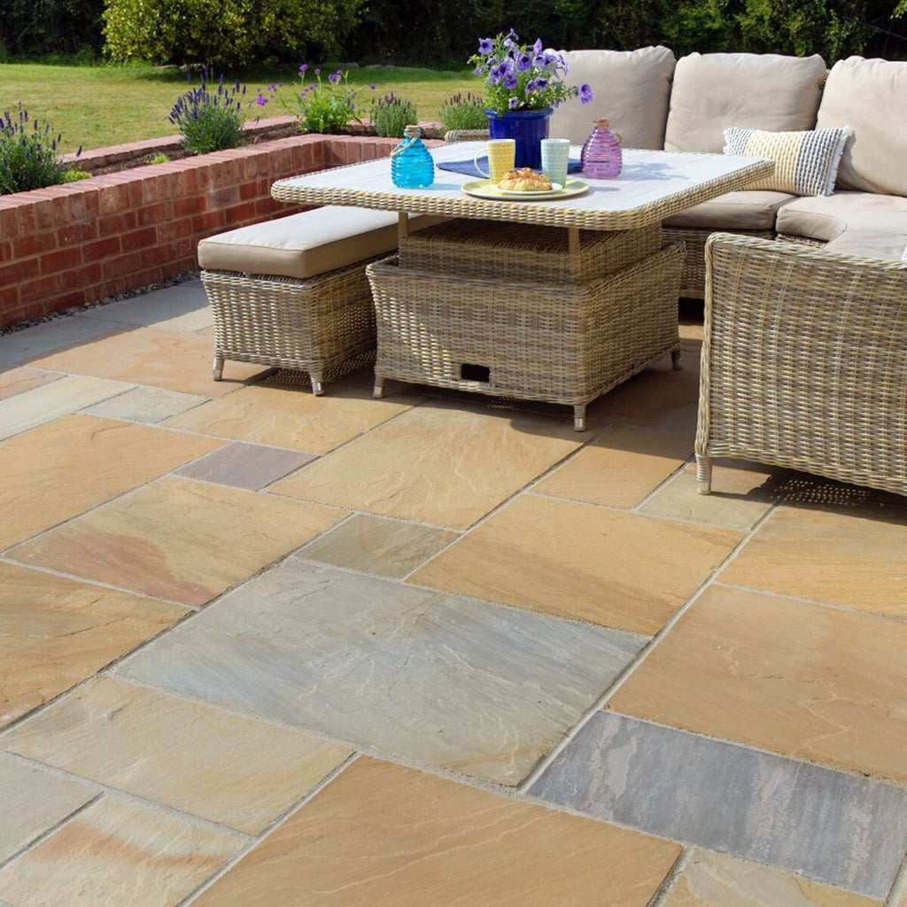 Buff - Riven Indian Sandstone Paving Slabs Classic Indian Sandstone