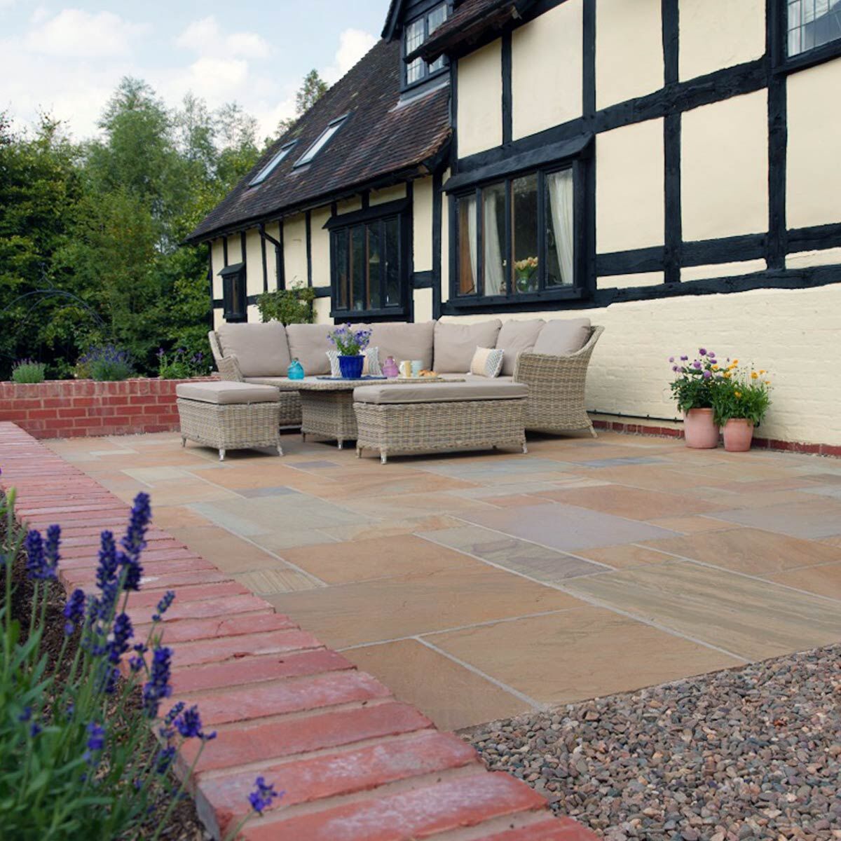Buff - Riven Indian Sandstone Paving Slabs Classic Indian Sandstone