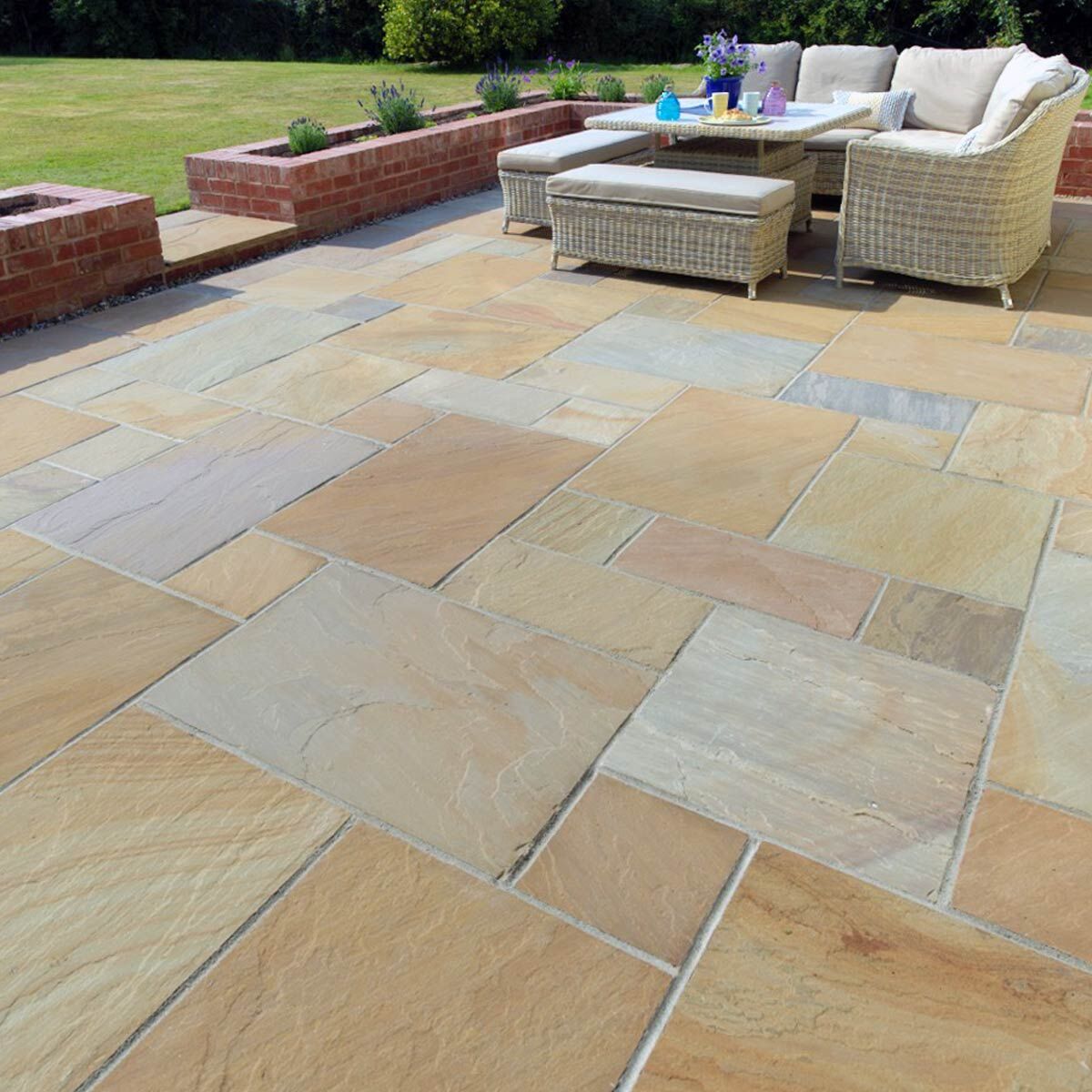 900 x 600 mm Buff - Riven Indian Sandstone Paving Slabs