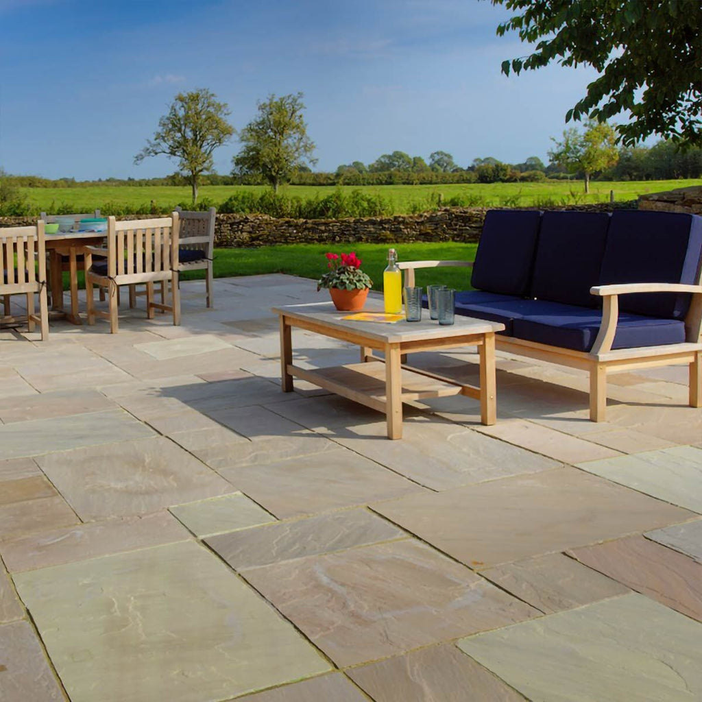 Country Buff (Calibrated) - Riven Indian Sandstone Patio Paving Slabs