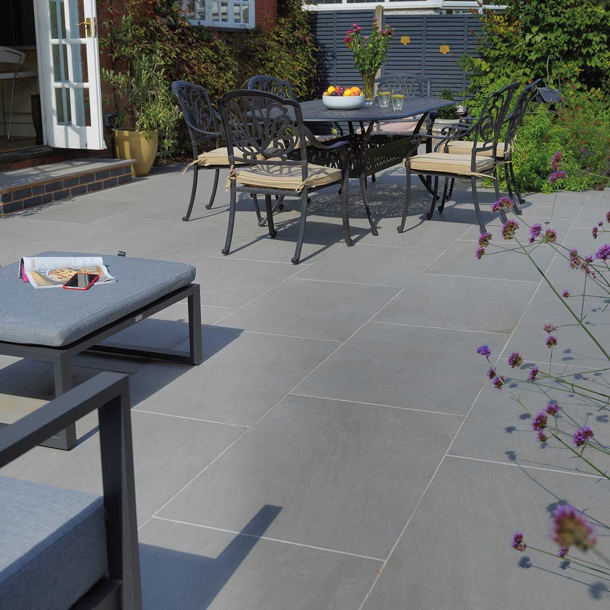Kandla Grey - Light-Riven Porcelain Paving Slabs (900 x 600 mm)