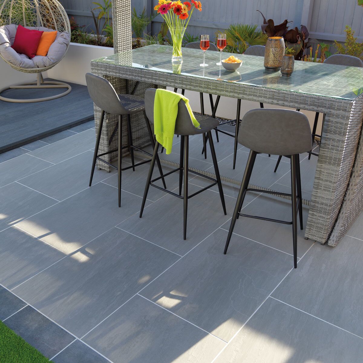 Kandla Grey - Light-Riven Porcelain Paving Slabs (900 x 600 mm)