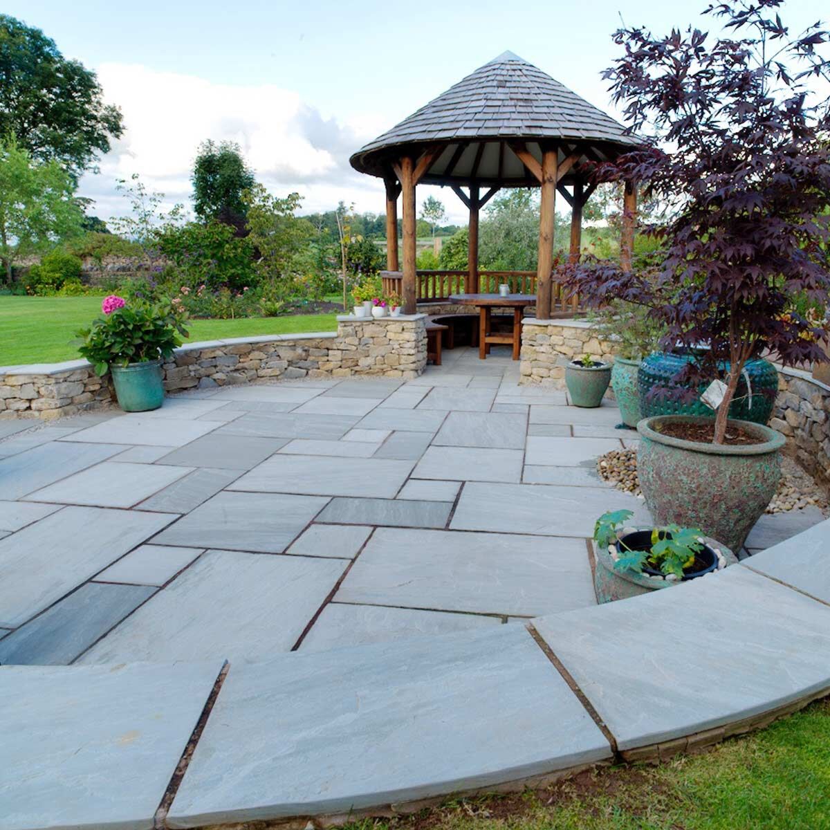 Light Grey (18 mm Calibrated) - Riven Grey Indian Sandstone Patio Paving Slabs by Pavestone - Natural Sandstone Garden Paving