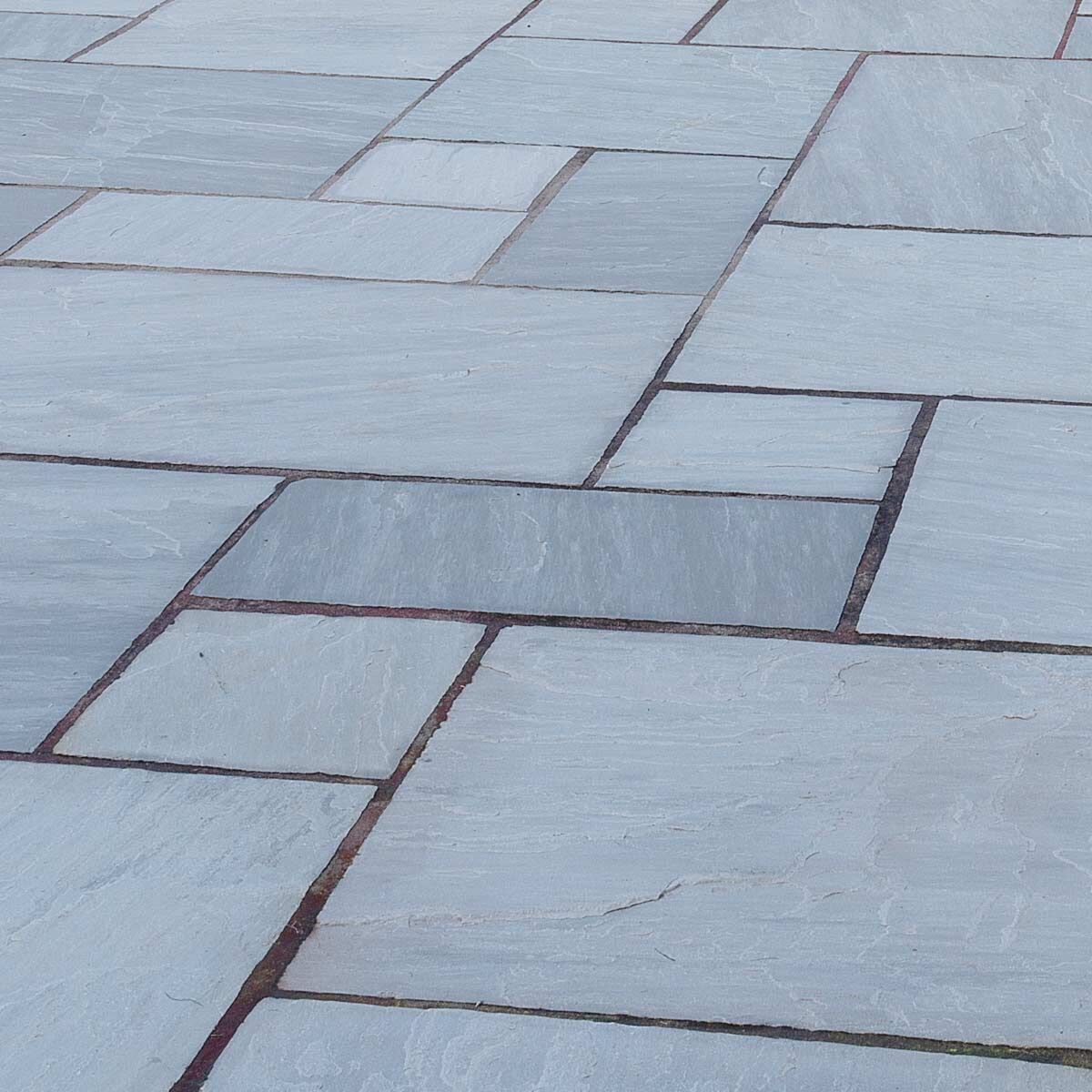 Light Grey (18 mm Calibrated) - Riven Grey Indian Sandstone Patio Paving Slabs by Pavestone - Natural Sandstone Garden Paving