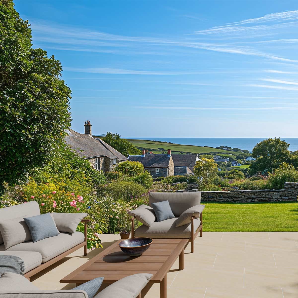 Lulworth Stone 900 x 600 x 20 mm Light Buff Stone-Effect Porcelain Paving Slabs