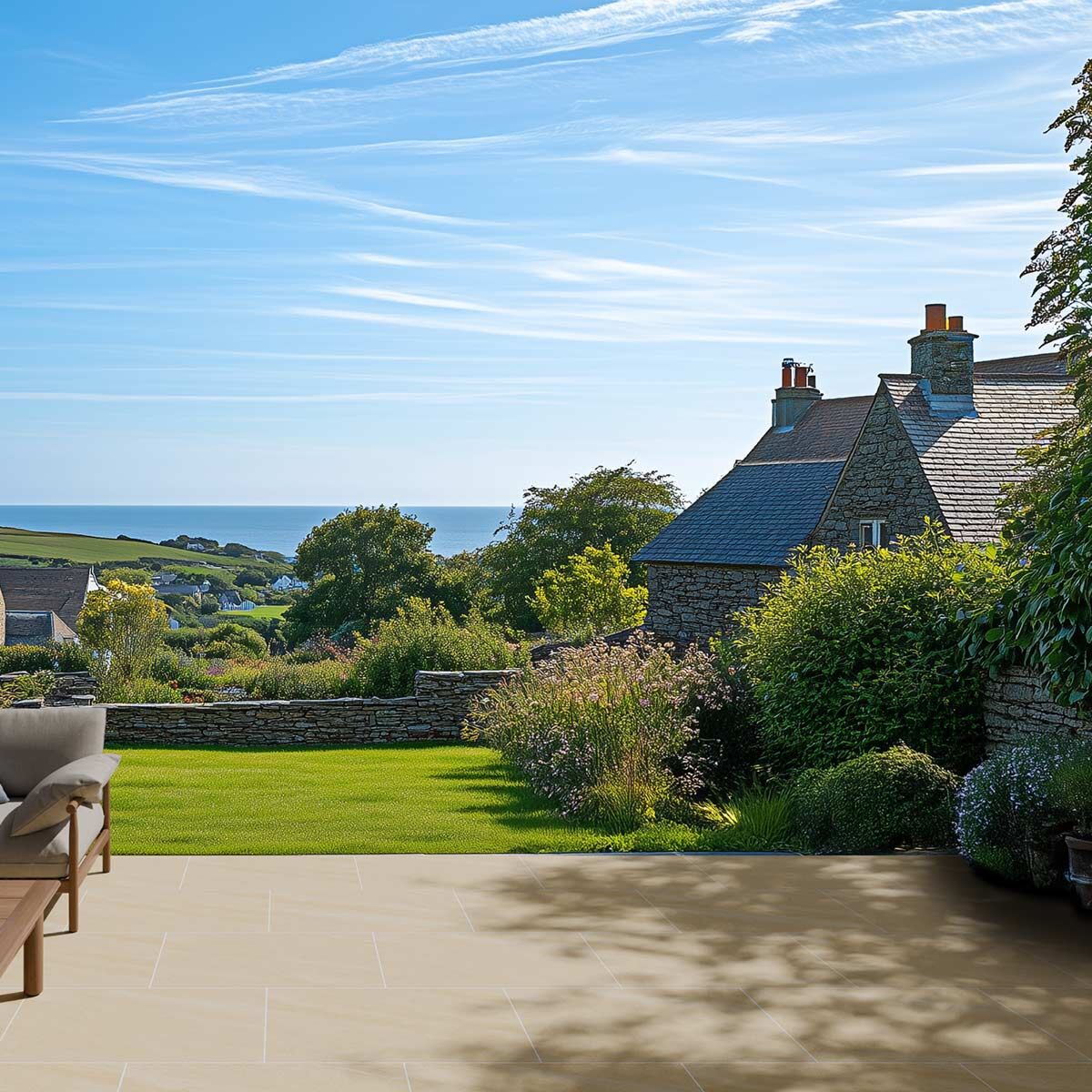 Lulworth Stone 900 x 600 x 20 mm Light Buff Stone-Effect Porcelain Paving Slabs