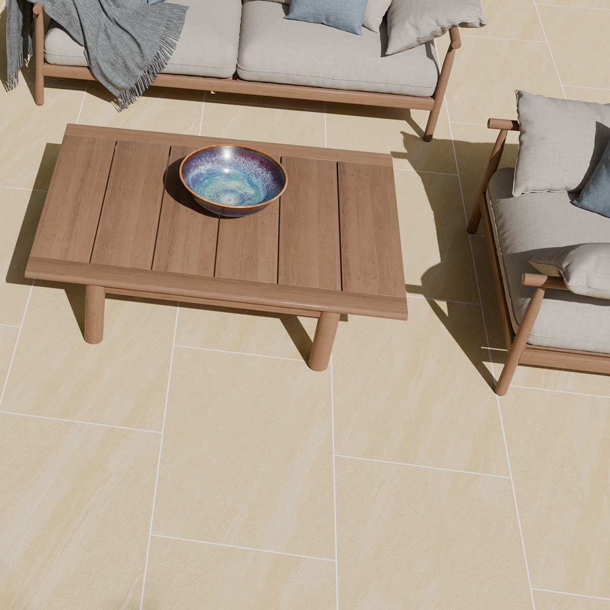 Lulworth Stone 900 x 600 x 20 mm Light Buff Stone-Effect Porcelain Paving Slabs