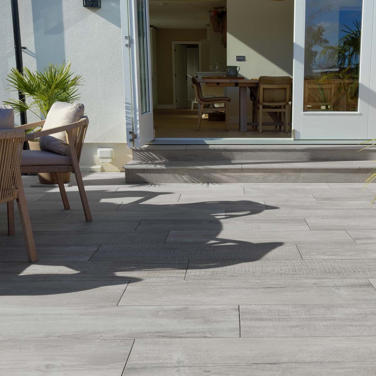 Deckwood Ash - Wood-Effect Porcelain Plank Paving Slabs (1200 x 295 mm)