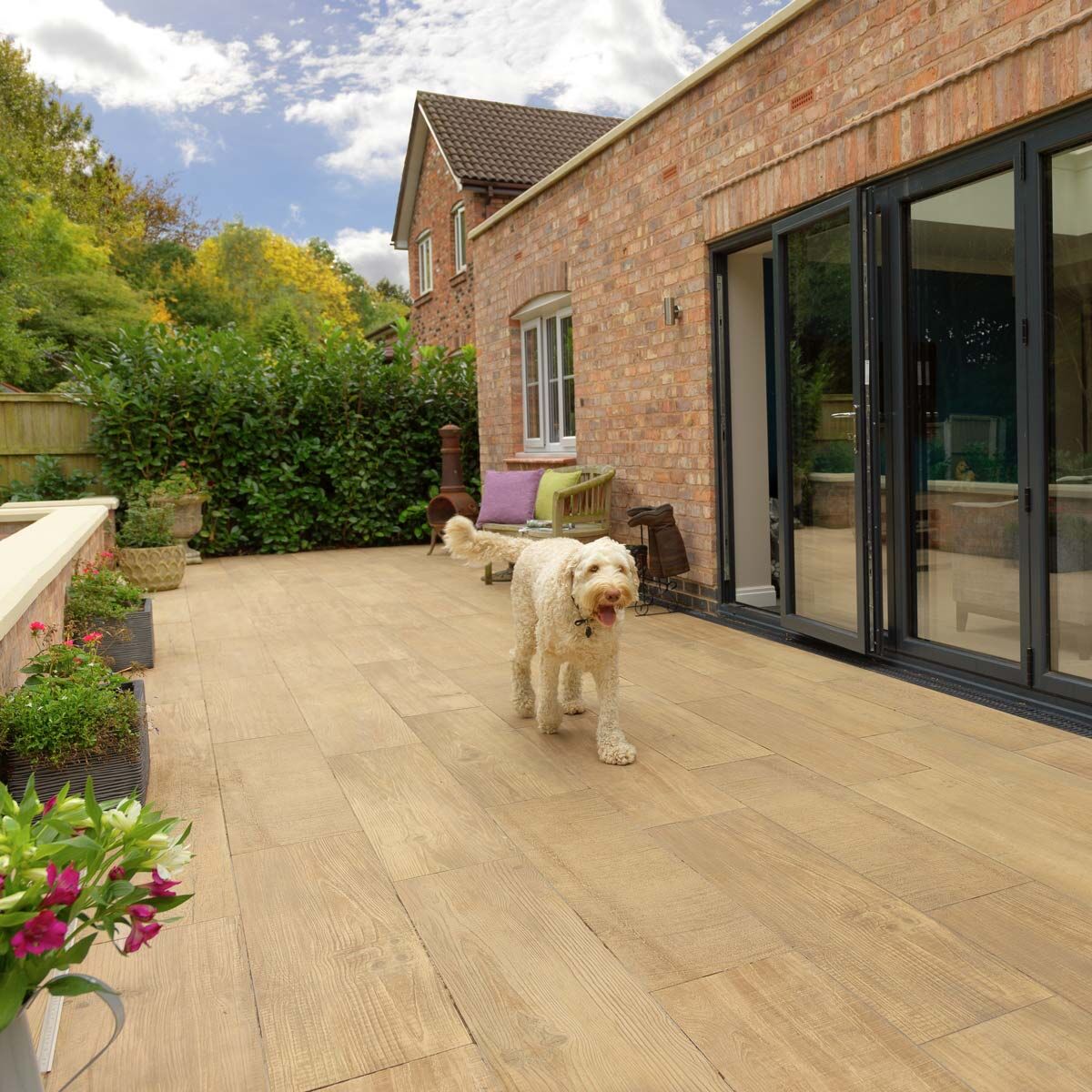 Deckwood Buff - Wood-Effect Porcelain Plank Paving Slabs (1200 x 295 mm)