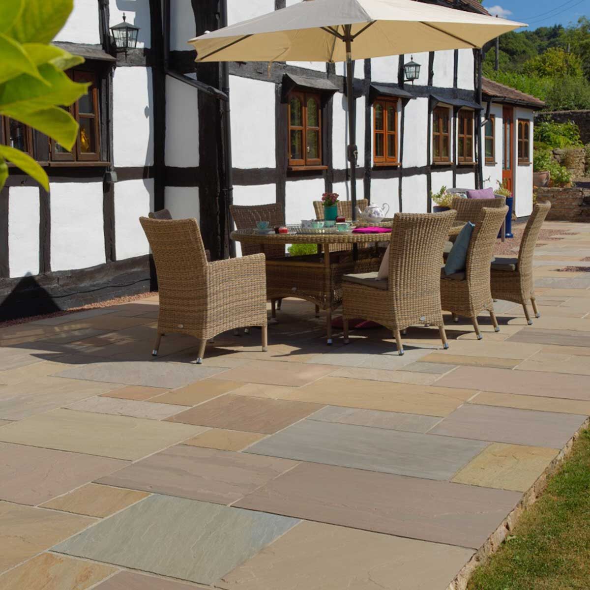 Raj Blend (18 mm Calibrated) - Riven Indian Sandstone Patio Paving Slabs