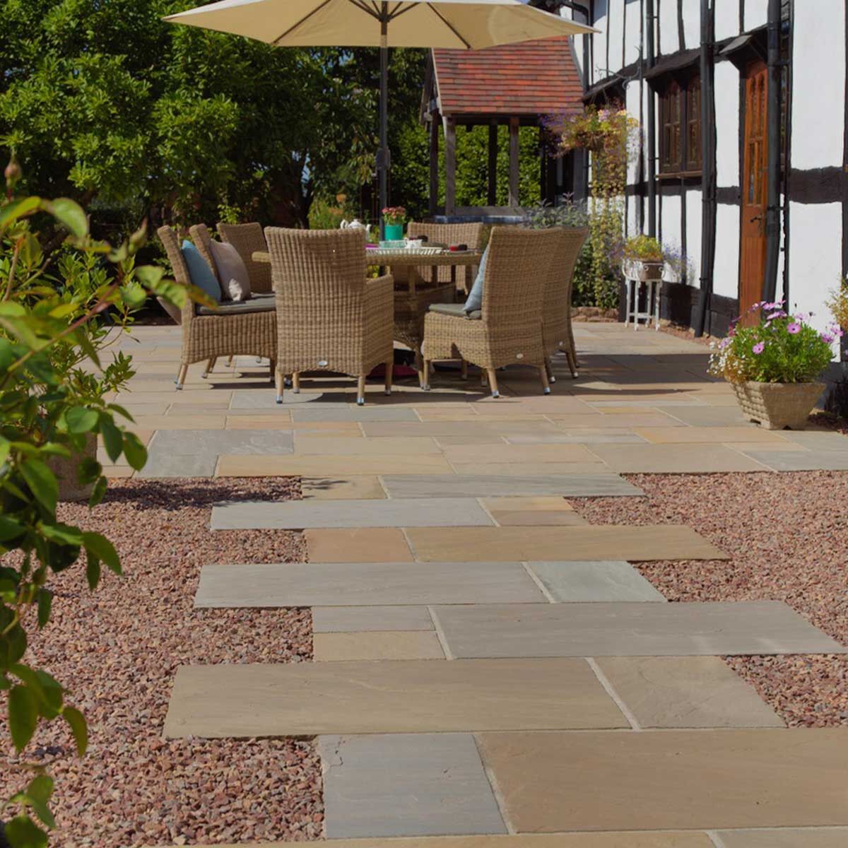 Raj Blend (18 mm Calibrated) - Riven Indian Sandstone Patio Paving Slabs