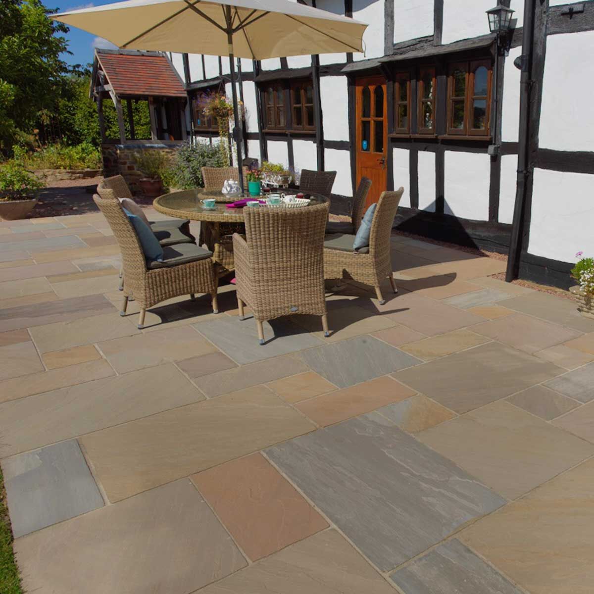 Raj Blend (18 mm Calibrated) - Riven Indian Sandstone Patio Paving Slabs