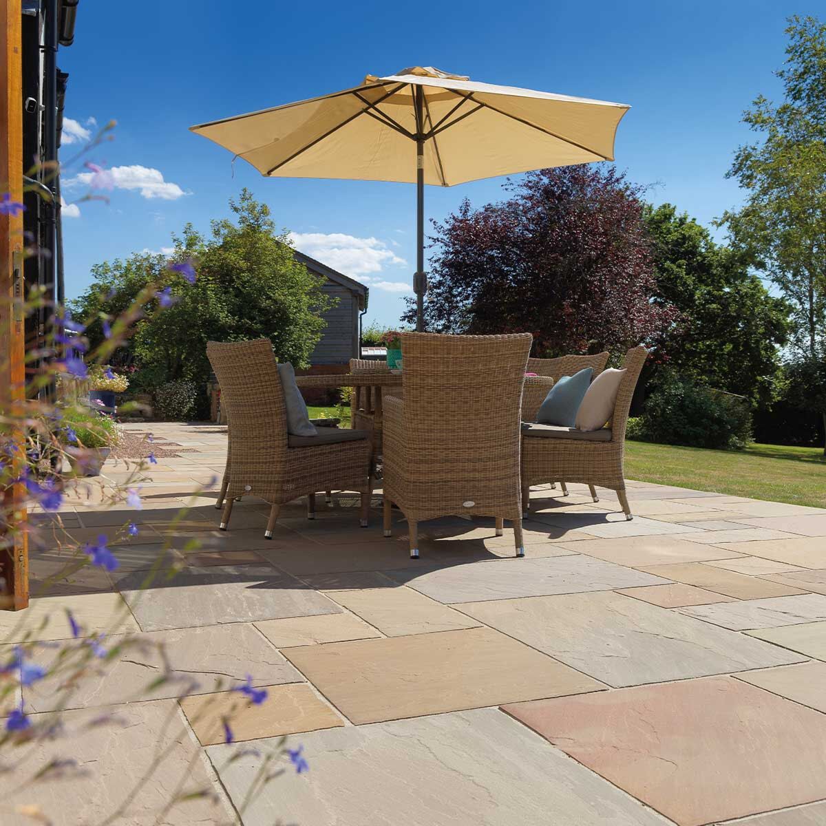 Raj Blend (18 mm Calibrated) - Riven Indian Sandstone Patio Paving Slabs