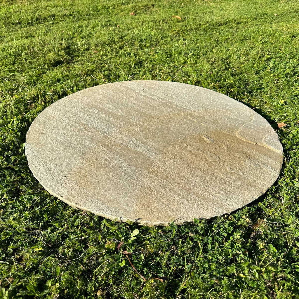 Buff Riven Sandstone Circle Paver (600 mm Diameter) - Round Stone Base (8 Circle Pieces)