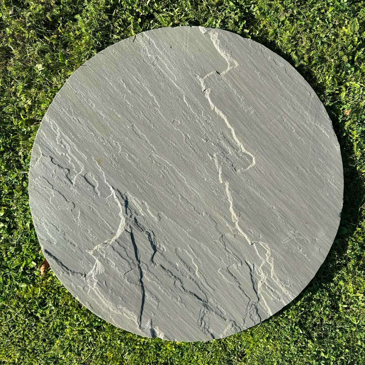 Kandla Light Grey Riven Sandstone Circle Paver (600 mm Diameter) - Round Stone Base (8 Circle Pieces)