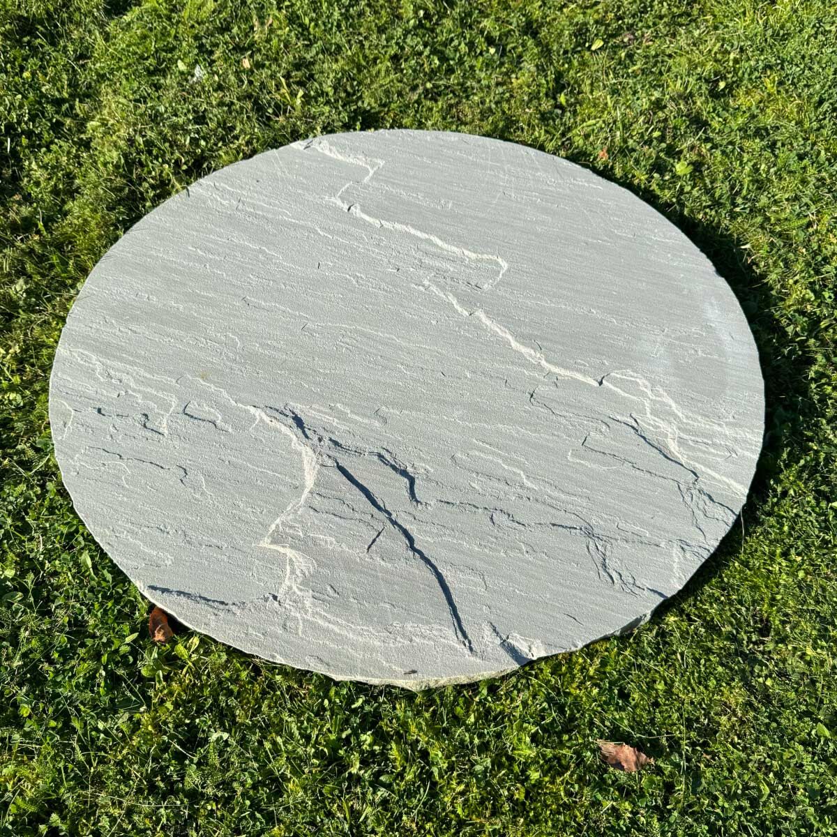 Kandla Light Grey Riven Sandstone Circle Paver (600 mm Diameter) - Round Stone Base (8 Circle Pieces)