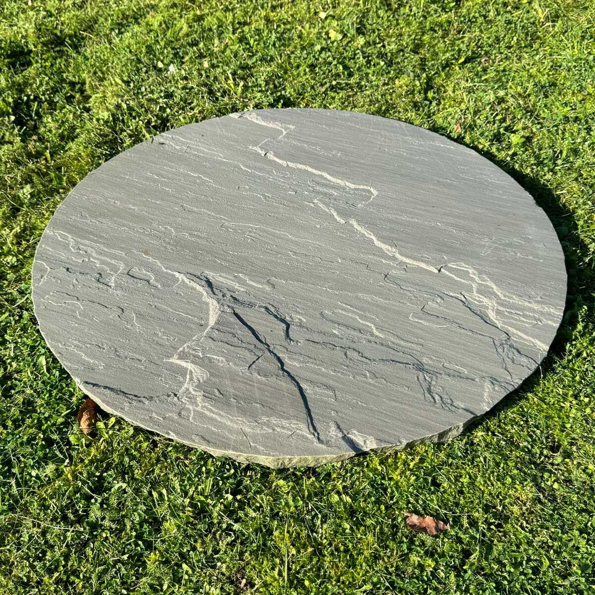 Kandla Light Grey Riven Sandstone Circle Paver (600 mm Diameter) - Round Stone Base (8 Circle Pieces)