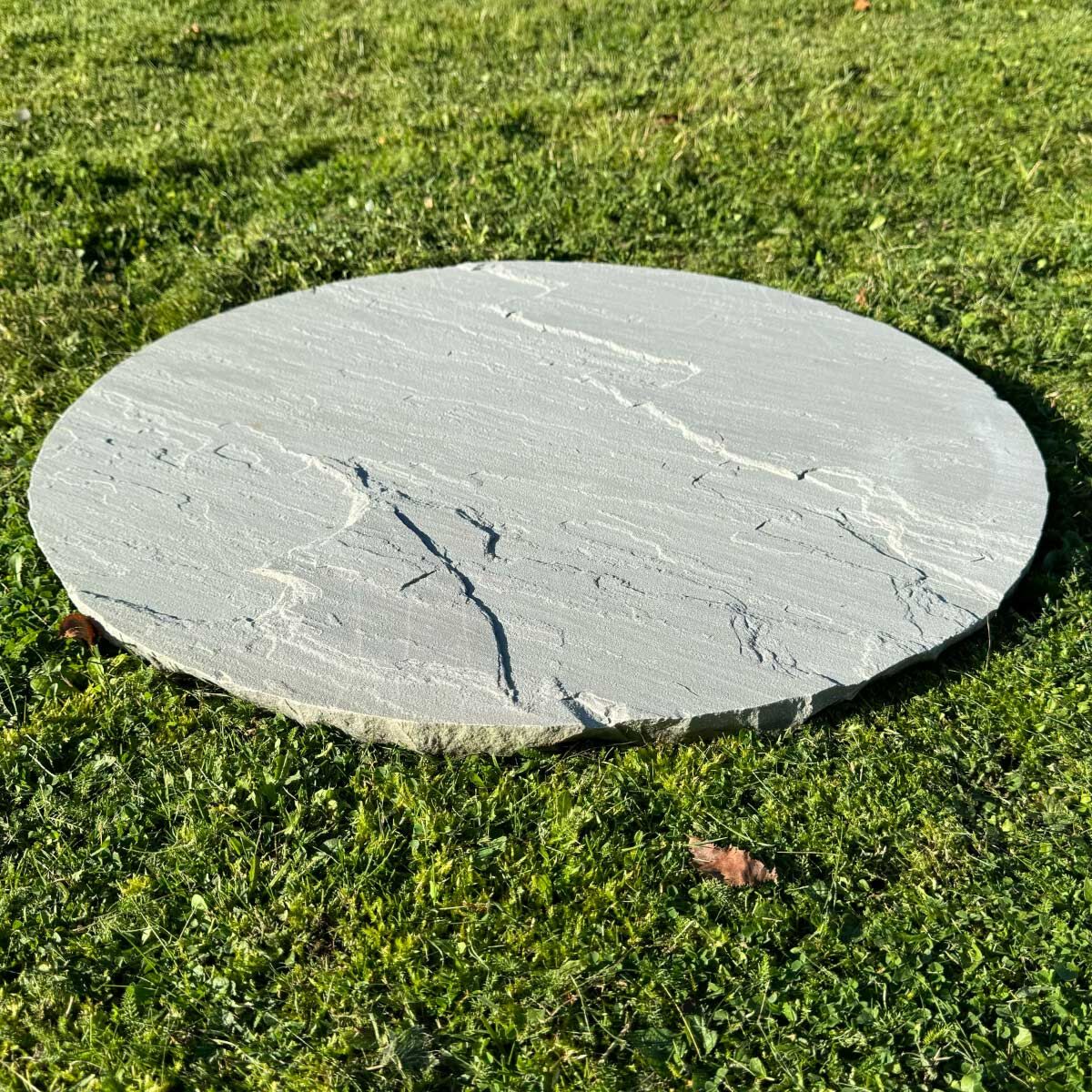 Kandla Light Grey Riven Sandstone Circle Paver (600 mm Diameter) - Round Stone Base (8 Circle Pieces)