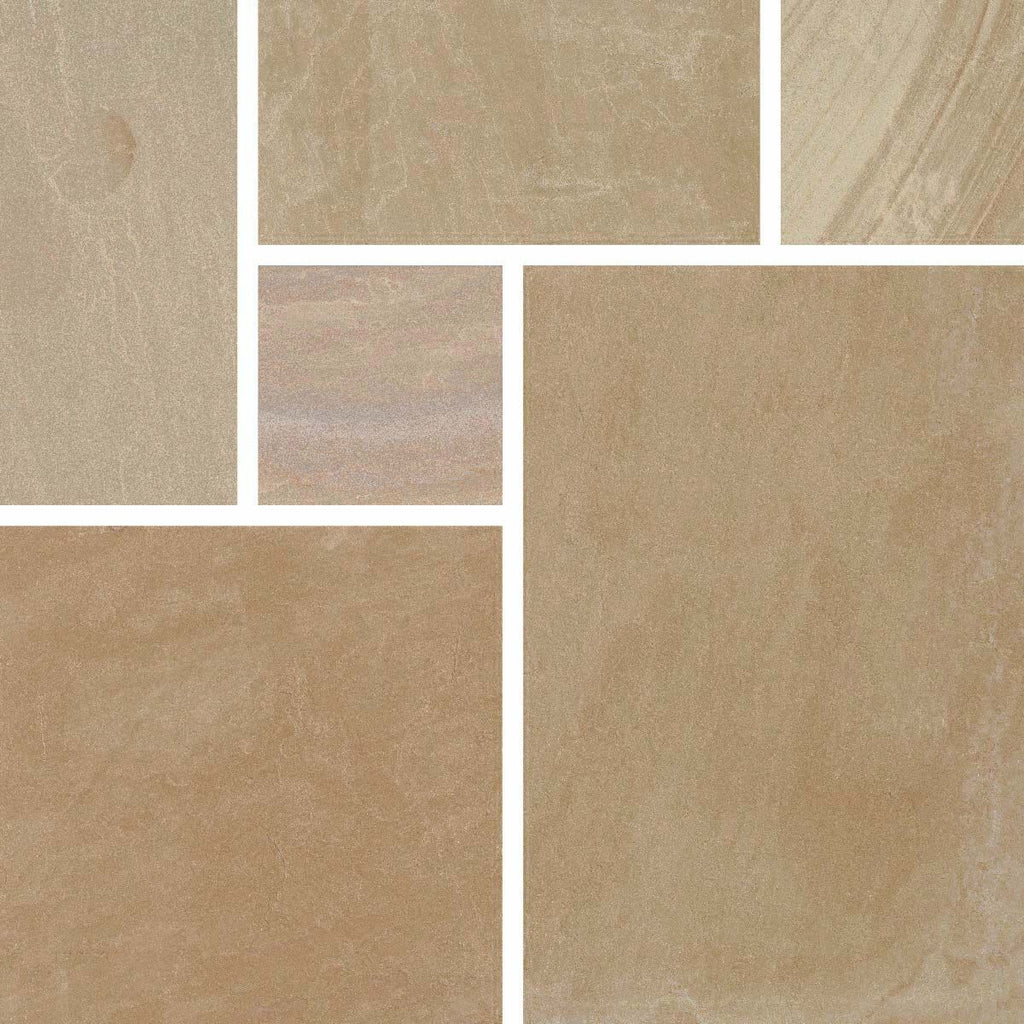 900 x 600 mm Buff - Riven Indian Sandstone Paving Slabs