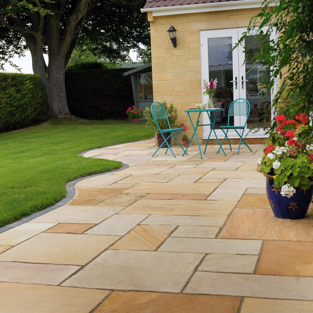 Golden Fossil - Riven Indian Sandstone Paving Slabs Classic Indian Sandstone