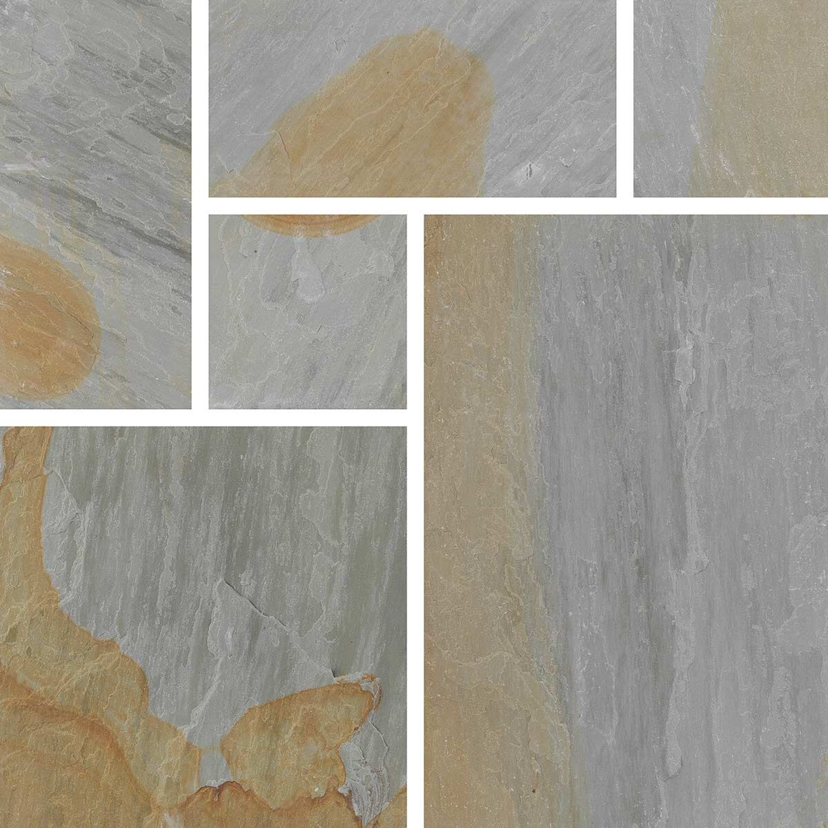 Willow Blend Riven Sandstone Paving Slabs 18mm - Mixed Size Contractor Pack 71 Pieces (20.7m²) - Indian Sandstone by Pavestone